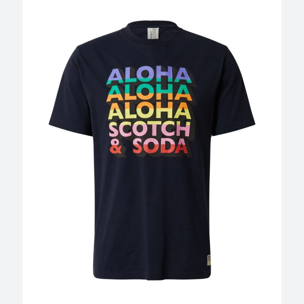 Scotch and Soda Aloha Gradient Artwork T-Shirt Black Rainbow Pride Art Size L